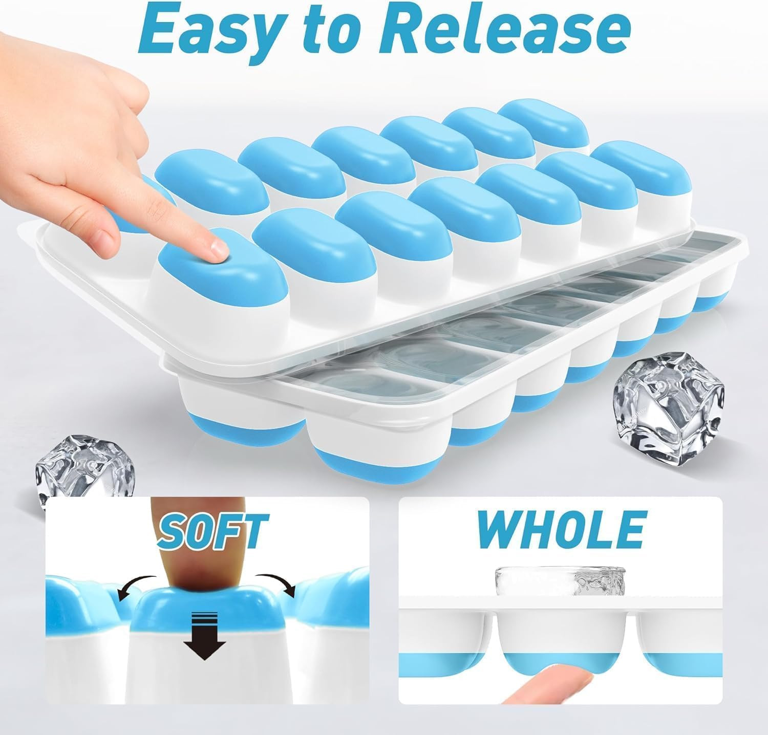 Ice Cube Tray with Lid, 4 Packs 56 Cubes Durable Stackable Ice Cube