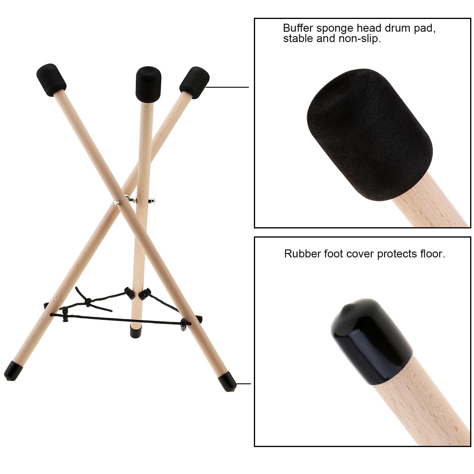 Handpan Drum Stand, Solid Beech Wood Tongue Drum Bracket, Adjustable Tripod S...