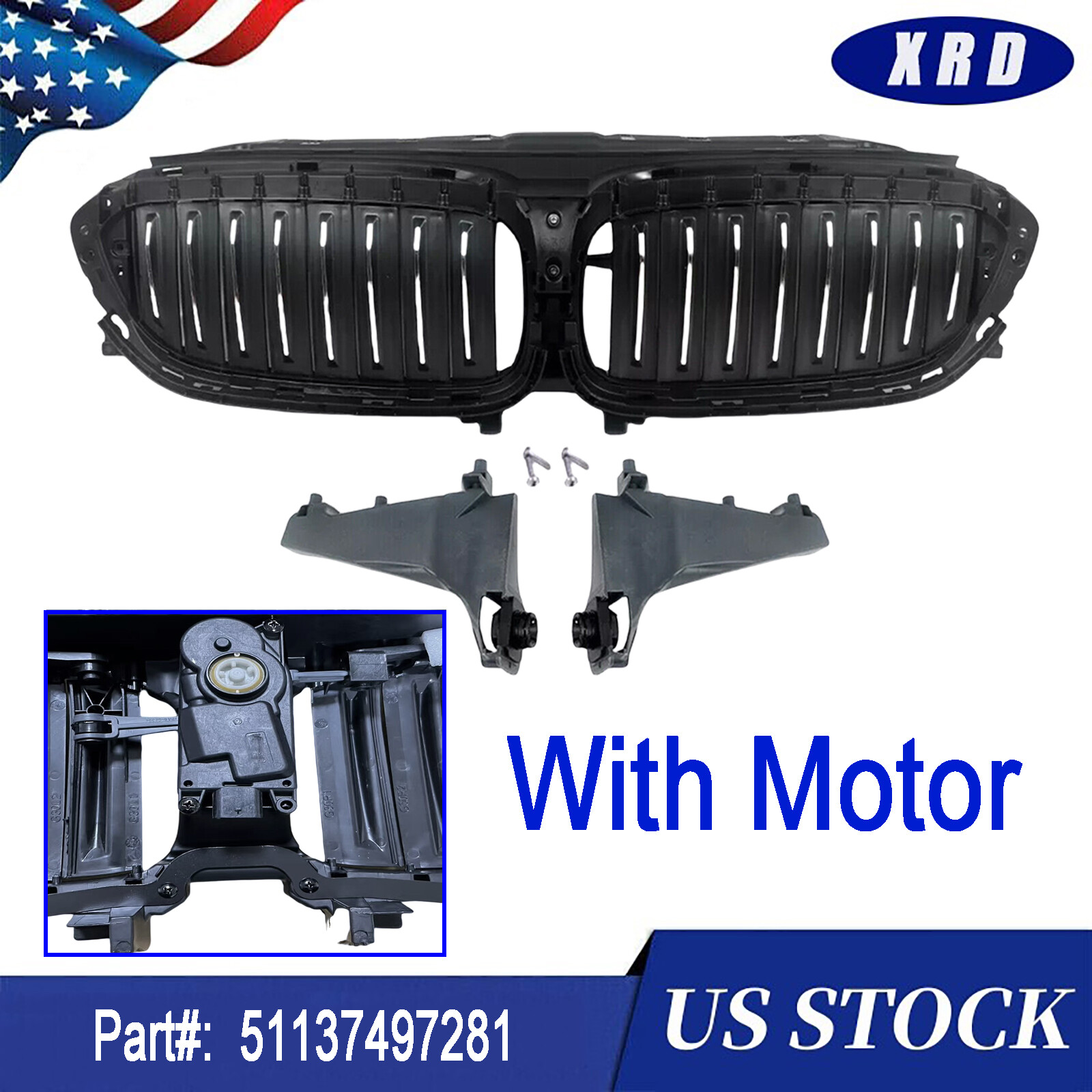 For BMW M550i 540i 530i G30 17-20 Front Radiator Shutter Grille Assembly W/Motor