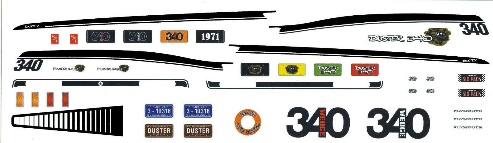 1970-71 Plymouth Duster 340  1/24th - 1/25th Waterslide Decals