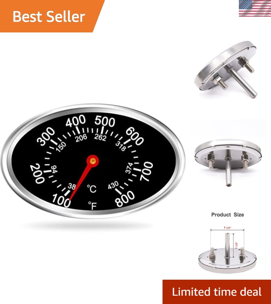 Classic Stainless Steel Grill Thermometer for Nexgrill - Quick Replacement