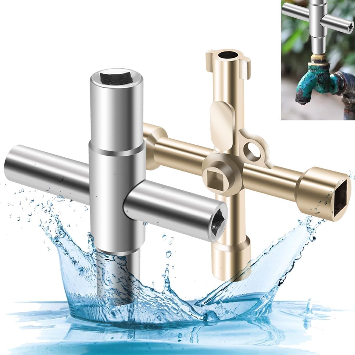 4-Way Sillcock Key For Outdoor Water Faucet Valves Residential Commercial New