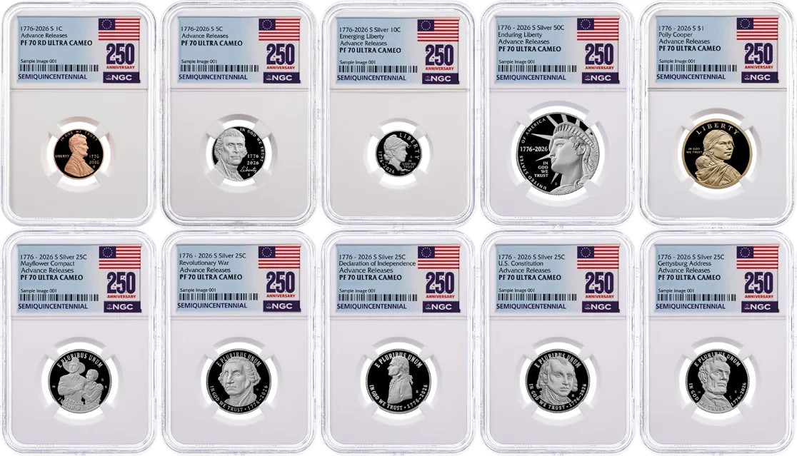 1776 ~ 2026 S SEMIQUIN SILVER PROOF SET 10 COINS NGC PF70 UCAM ADVANCE RELEASES