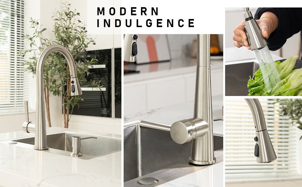 Montelux Brushed Nickel Kitchen Faucet with Pull Down Sprayer, Single Handle