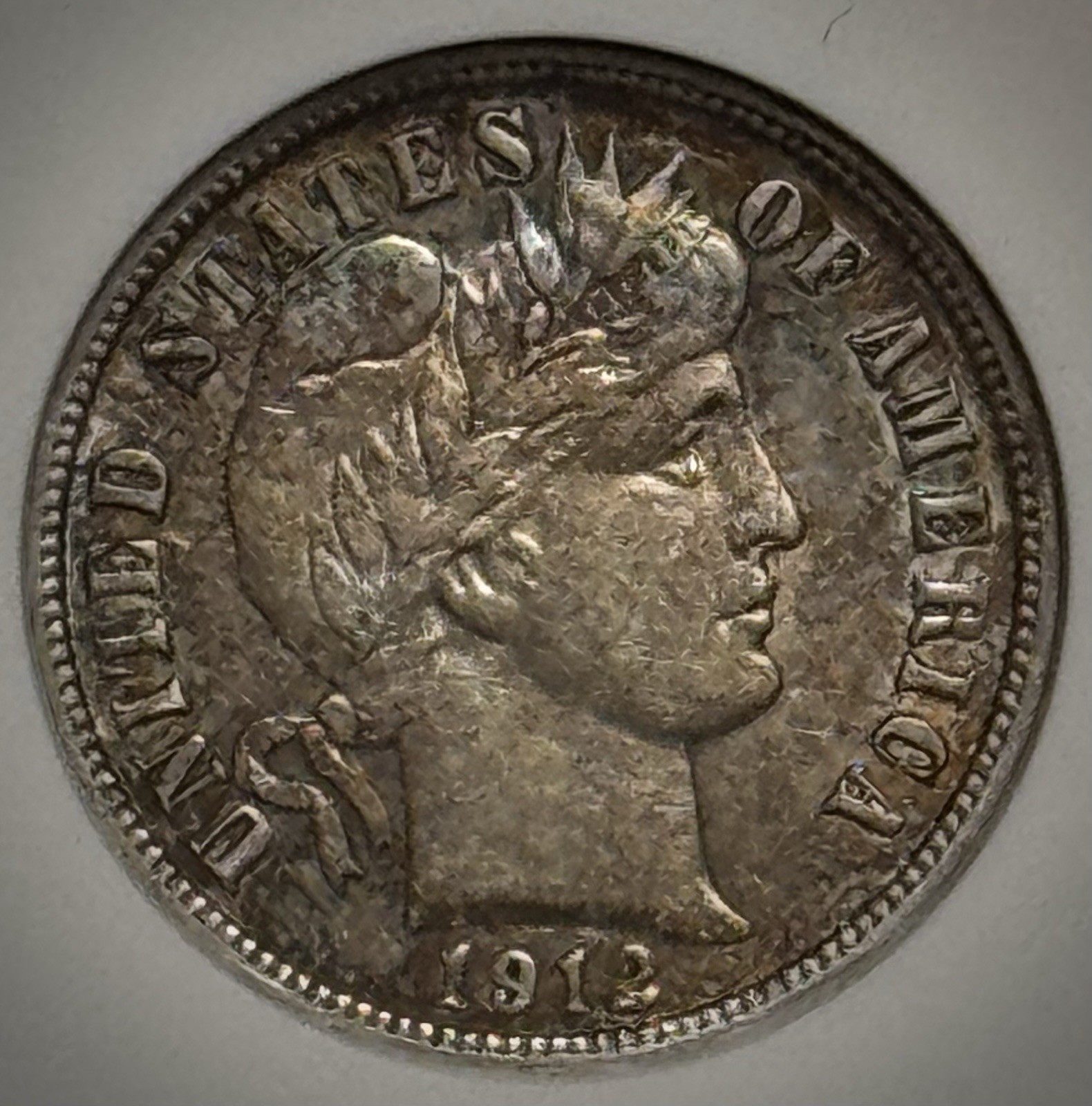 1912-D Barber Dime 10c Soapbox ANACS AU50 Premium for Grade, Original Toned Coin