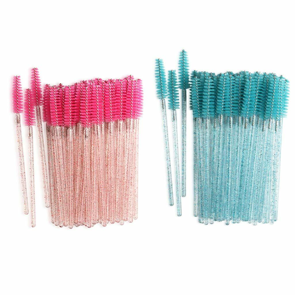 100pcs Disposable Eyelash Brushes Grafting Crystal Handle Green or Rose Red Mix