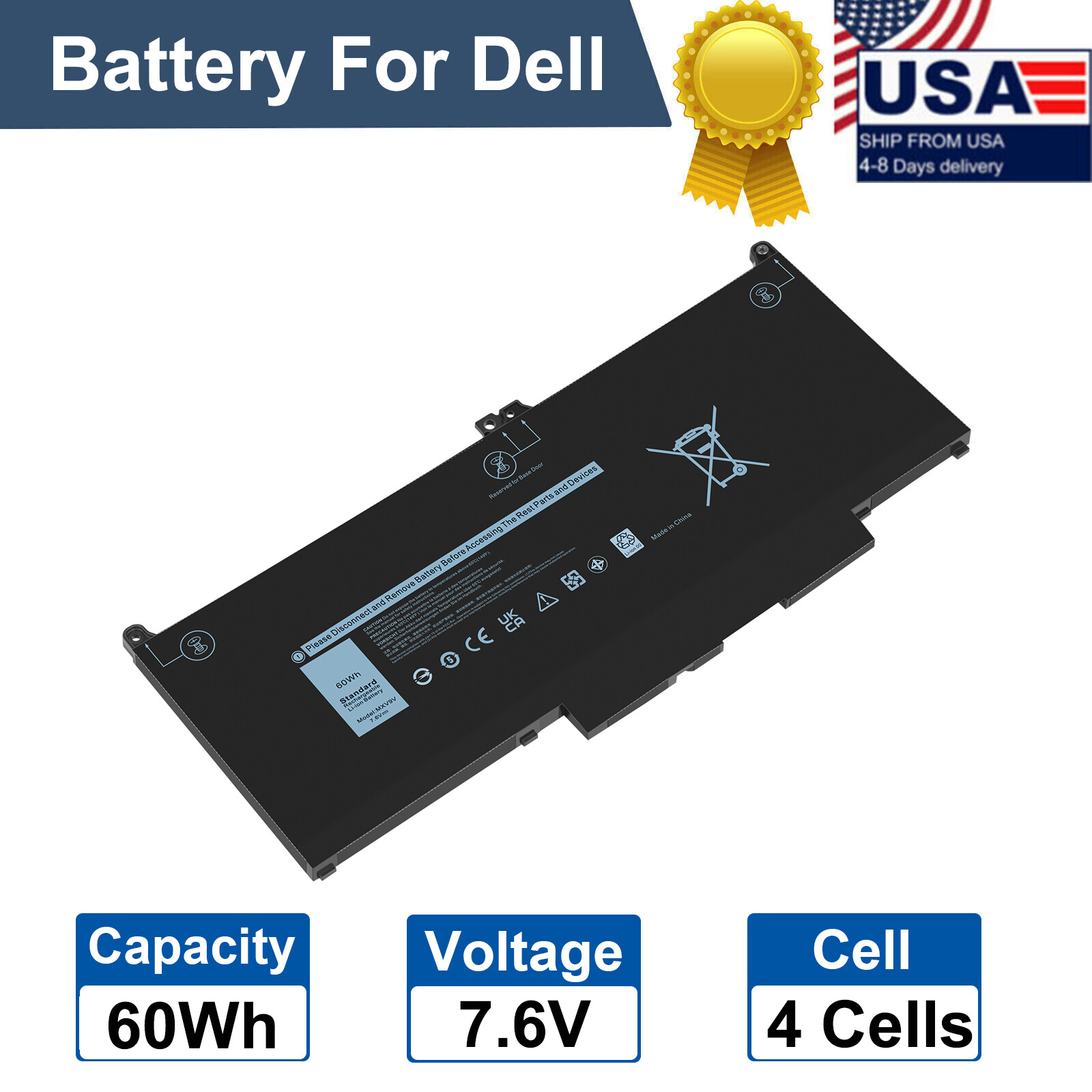 MXV9V Battery For Dell Latitude 5300 5310 2-in-1 E5300 E5310 E7300 E7400 60Wh