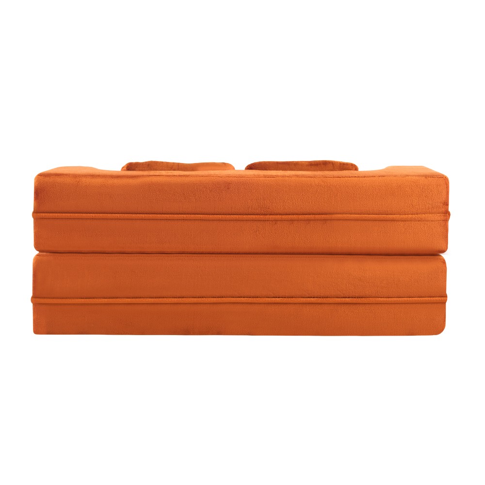 Folding Sofa Bed, Plush Orange Futon Mattress, High Density Foam