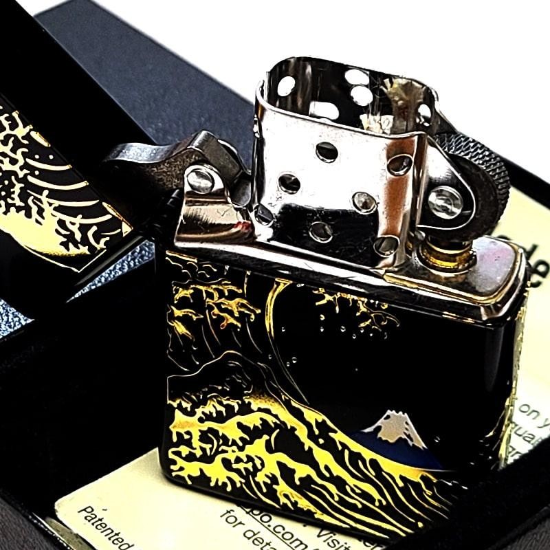 Fuji Etching Engraving 2-sided Continuous Processing Black Zippo Oil Lighter MIB
