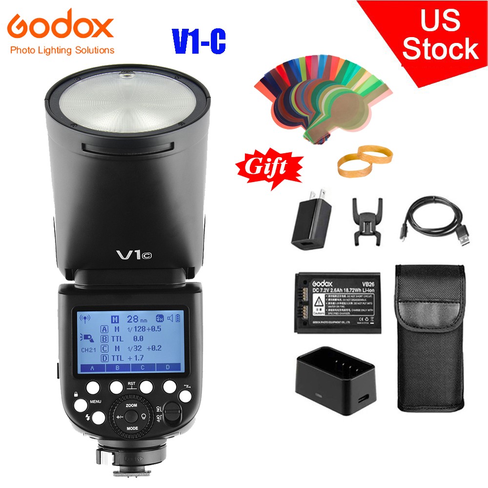 US Godox V1-C 2.4G TTL HSS Camera Flash Speedlite Round Head Light For Canon