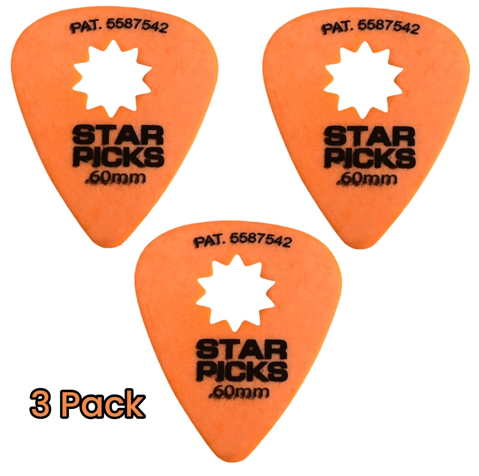 Everly Star-Grip Guitar Picks 3 Pack  .60 mm Orange