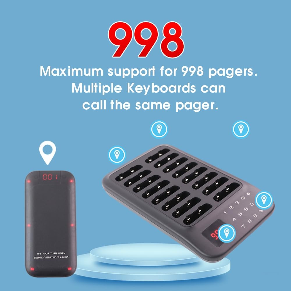 ** NEW Wireless Restaurant Pager System | 16 LED Pagers | Buzzer and Vibration