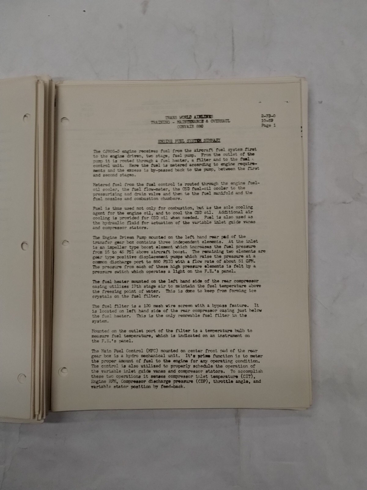 Trans World Airlines Convair 880 Maintenance Study Guide-Original