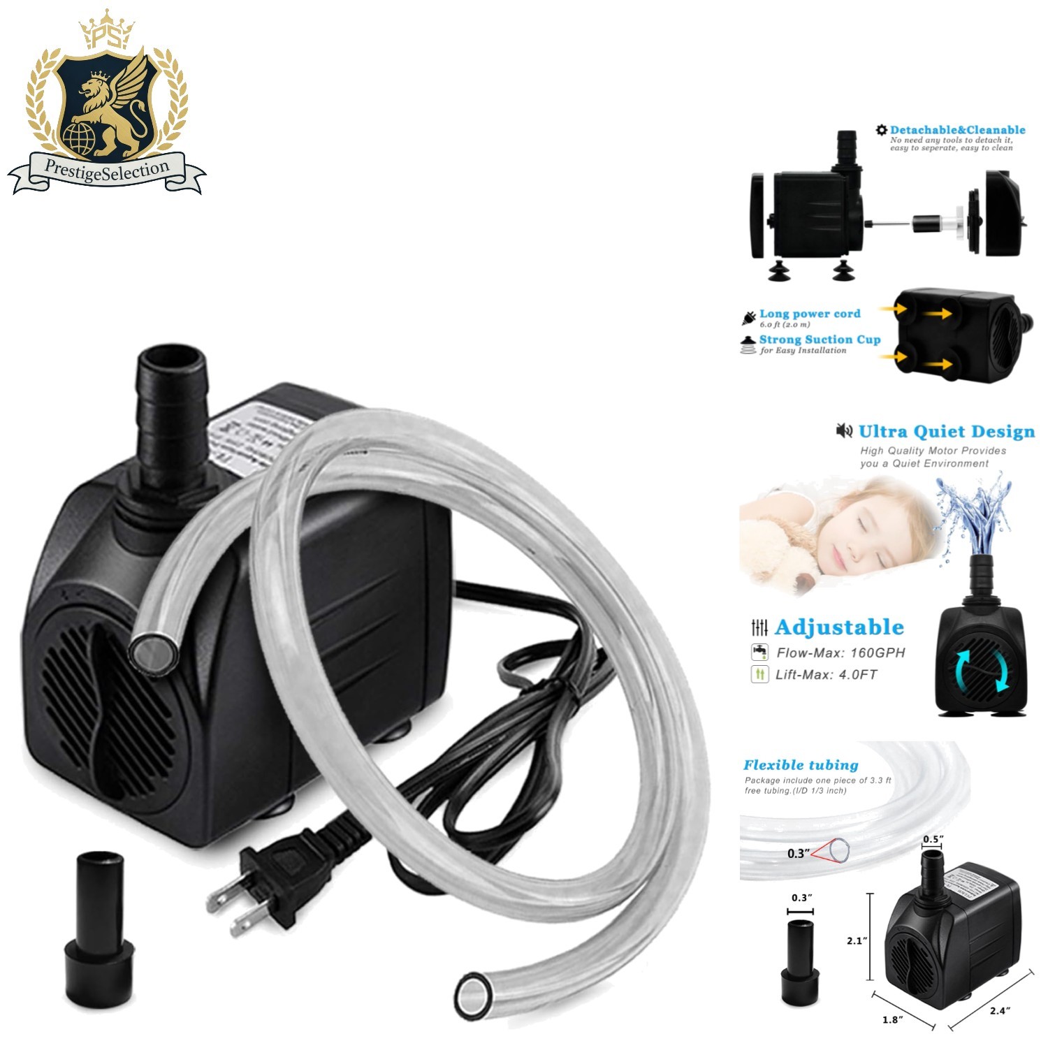 10W Submersible Fountain Pump - 160GPH for Stunning Indoor Water Features
