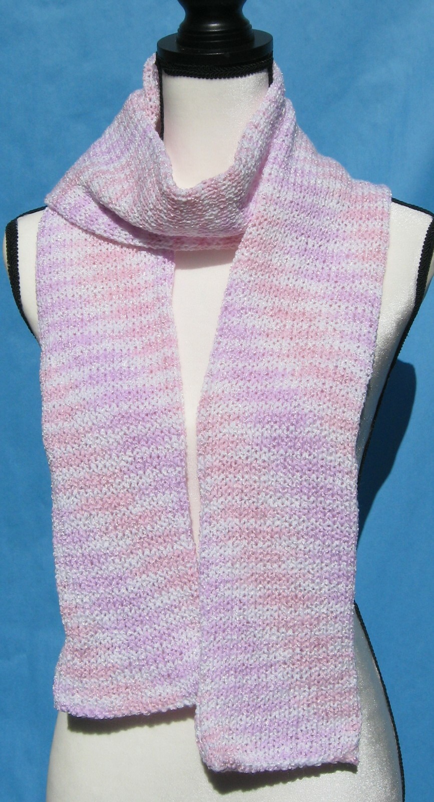 New Handmade Knitted Women's Scarf Pink Purple White 5 inches wide