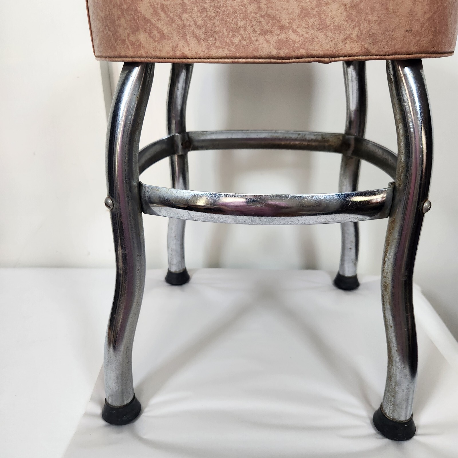 Vintage 1950s Doctor's Examination Stool 4 Chrome Legs Vinyl Cushion Top RETRO