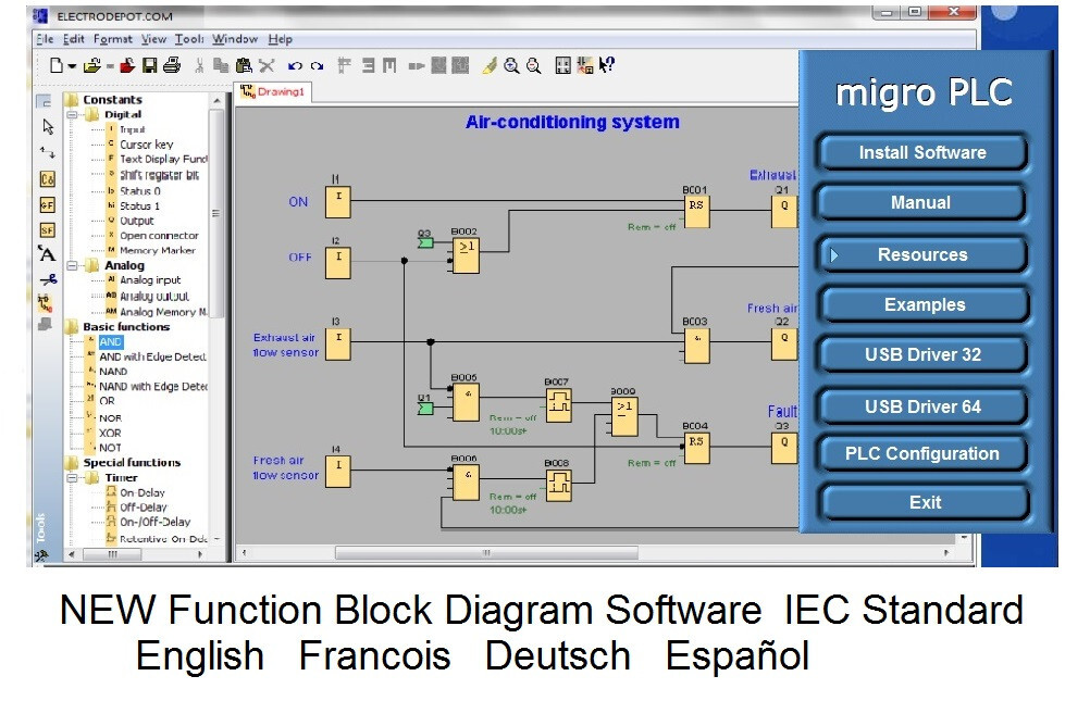 PLC Programmable Controller Fuction Logic Softw 8 in, 4 Out HMI w USB interface