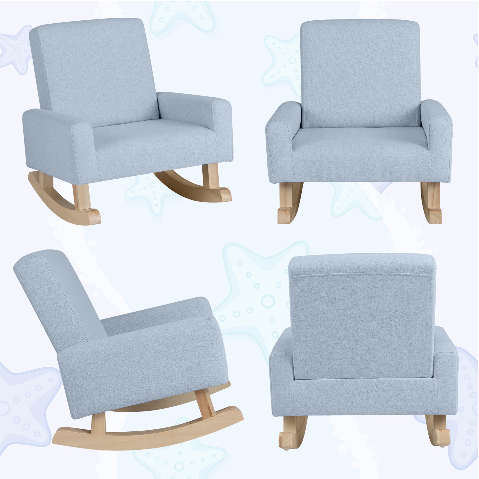Kids Rocking Chair Children Armchair Linen Upholstered Sofa w/ Solid Wood Legs