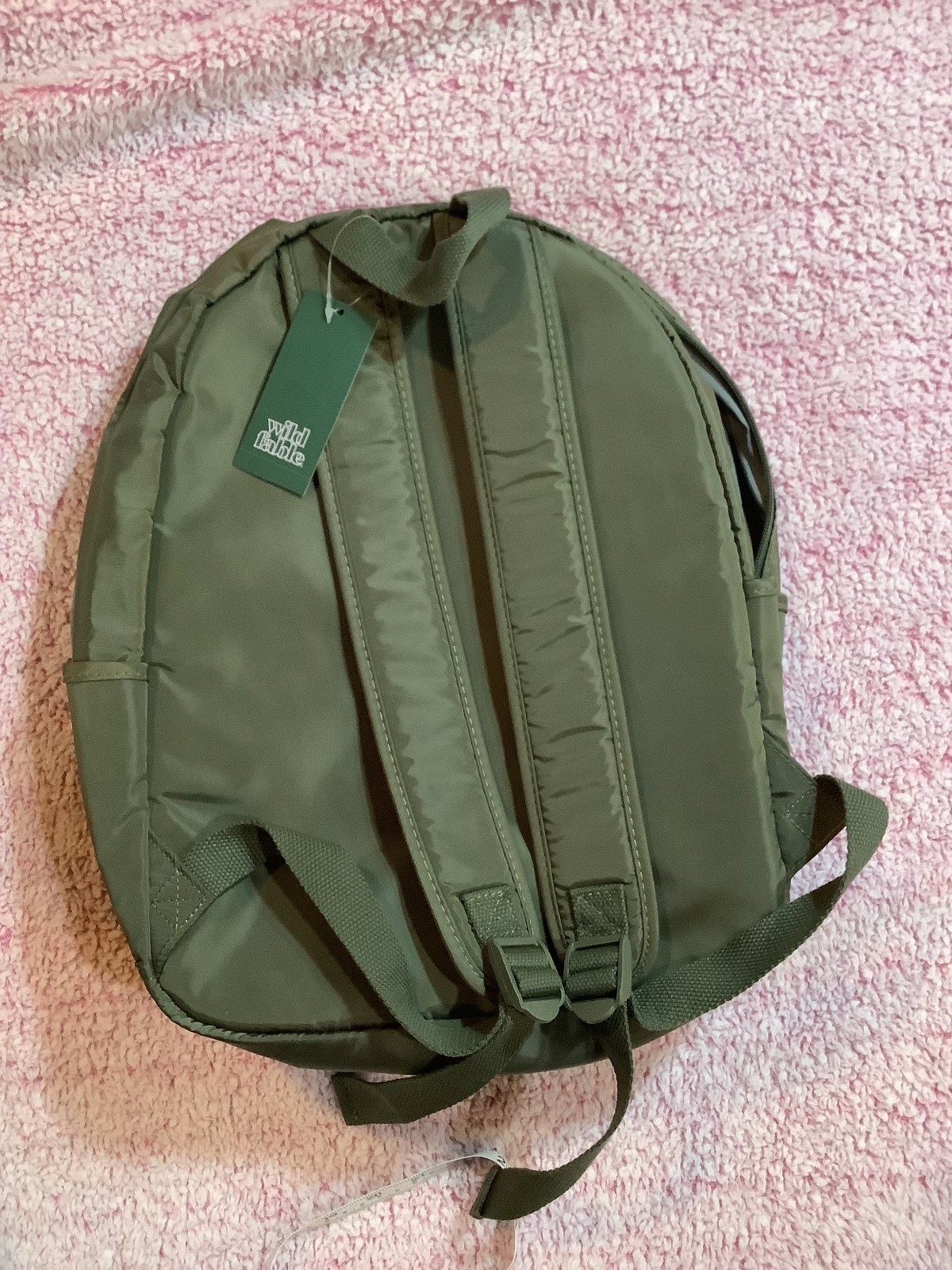 Olive Green Backpack with Front Pocket and Side Pouch