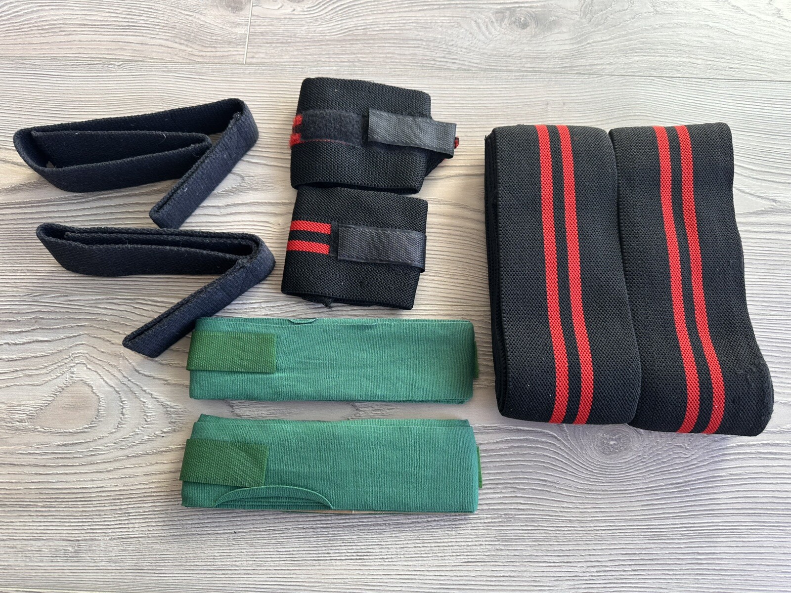 Knee Wraps + Wrist Wraps + Weight Lifting Straps Bundle (4 Pairs) For Strength