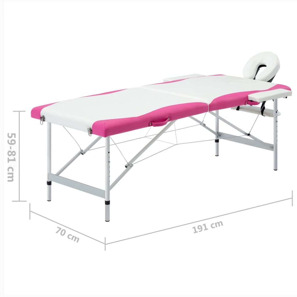 2-Zone Foldable Massage Table Aluminum White and Pink