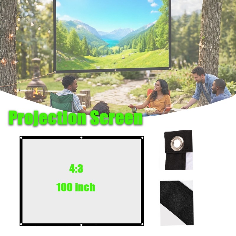 100in 4:3 Lightweight Polyester Projector Screen Black Edging Portable for Outdo