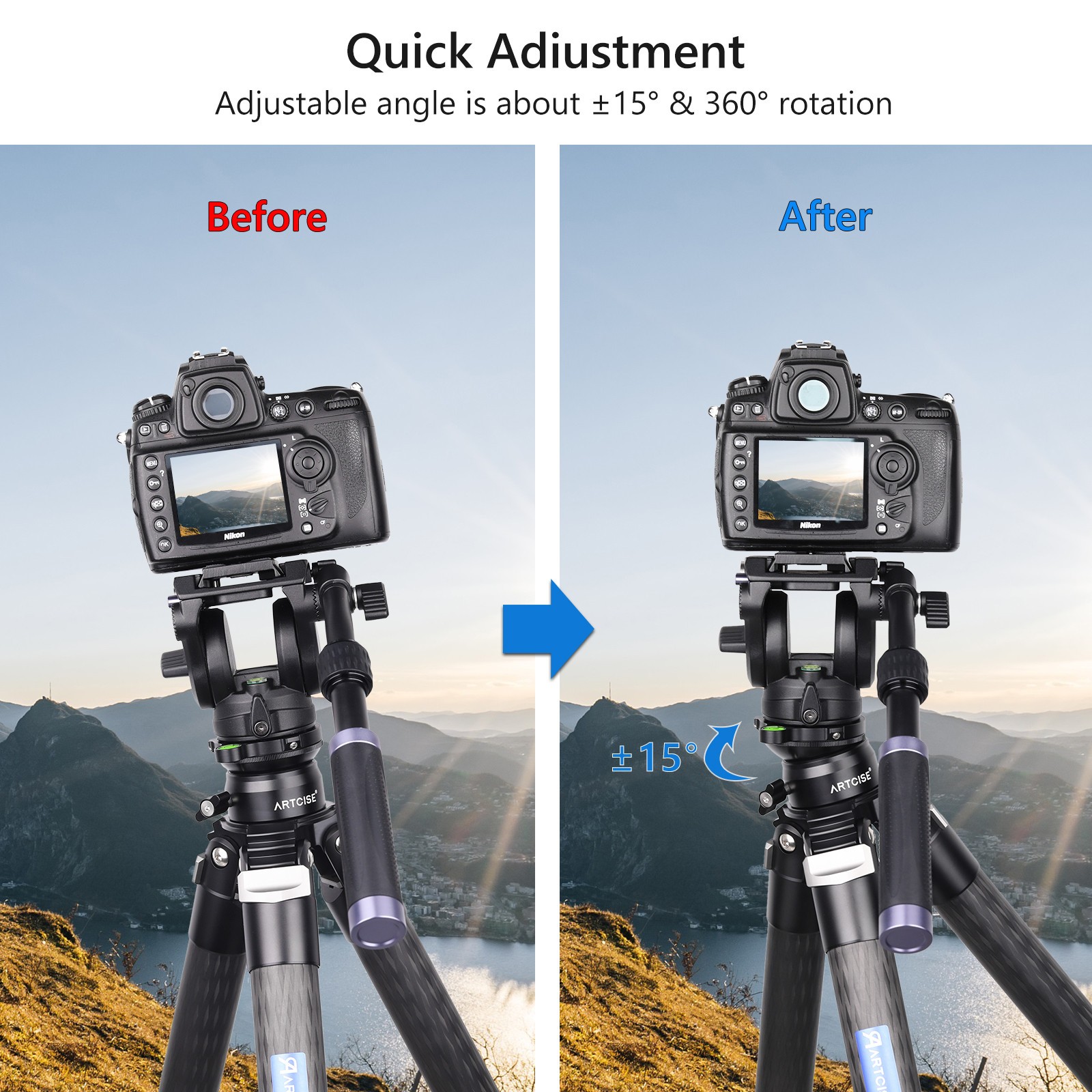 Tripod Leveling Base (⌀65mm) Camera Leveler, Aluminum Adjusting Tripod Head