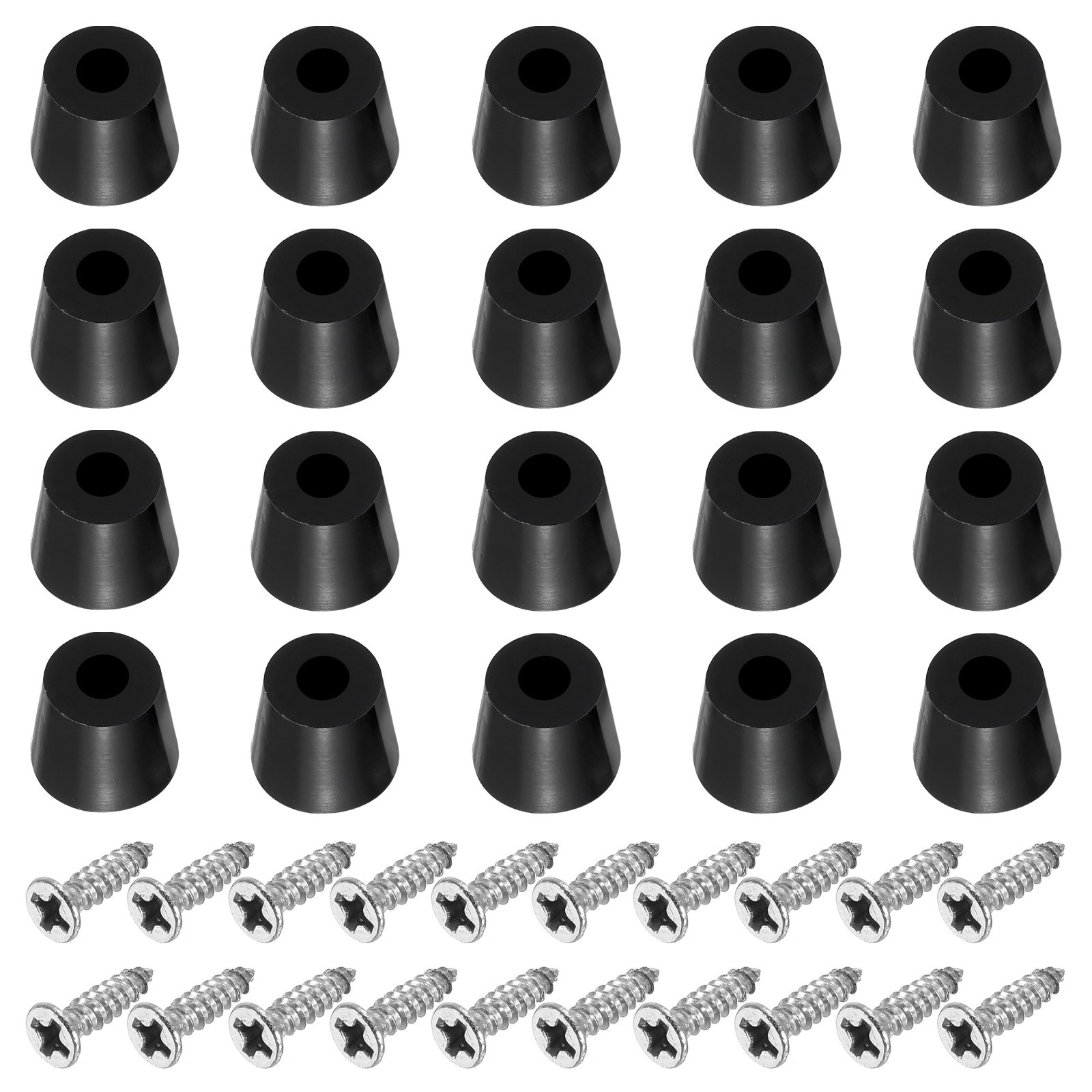 20Pcs Cutting Board Feet Non Slip Rubber Feet Bumpers W Screws 0.65"x0.55" Black