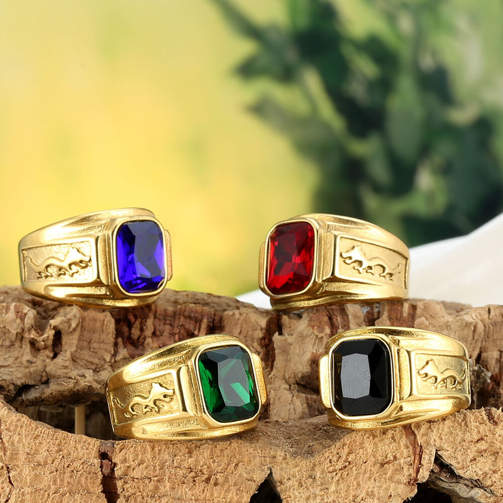 Men's Vintage Dragon Stone Ring Stainless Steel Wedding Band Hip hop Size 7-12