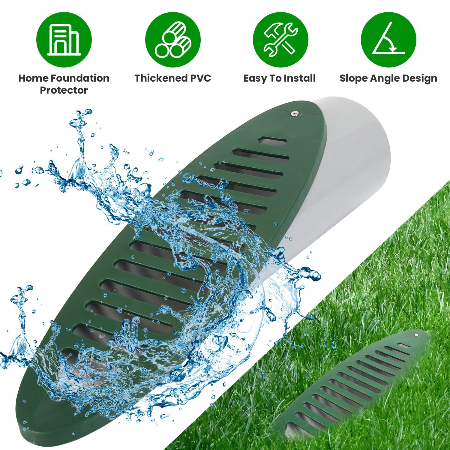 4in Green Angled Yard Drainage Pipe w/ Sloped Grate Yard Drain Emitter Extension
