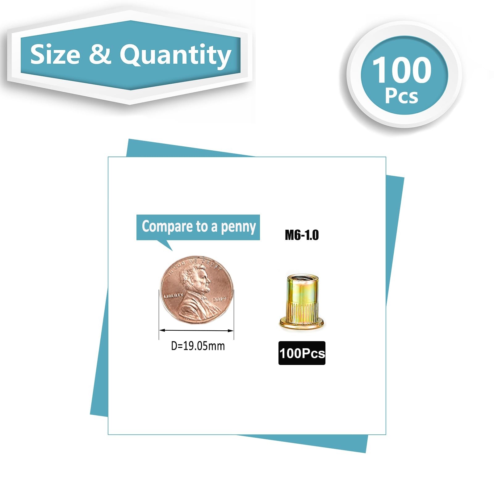 100Pcs M6 Rivet Nuts,Metric Carbon Steel Flat Head Threaded Insert Nuts Rivnuts