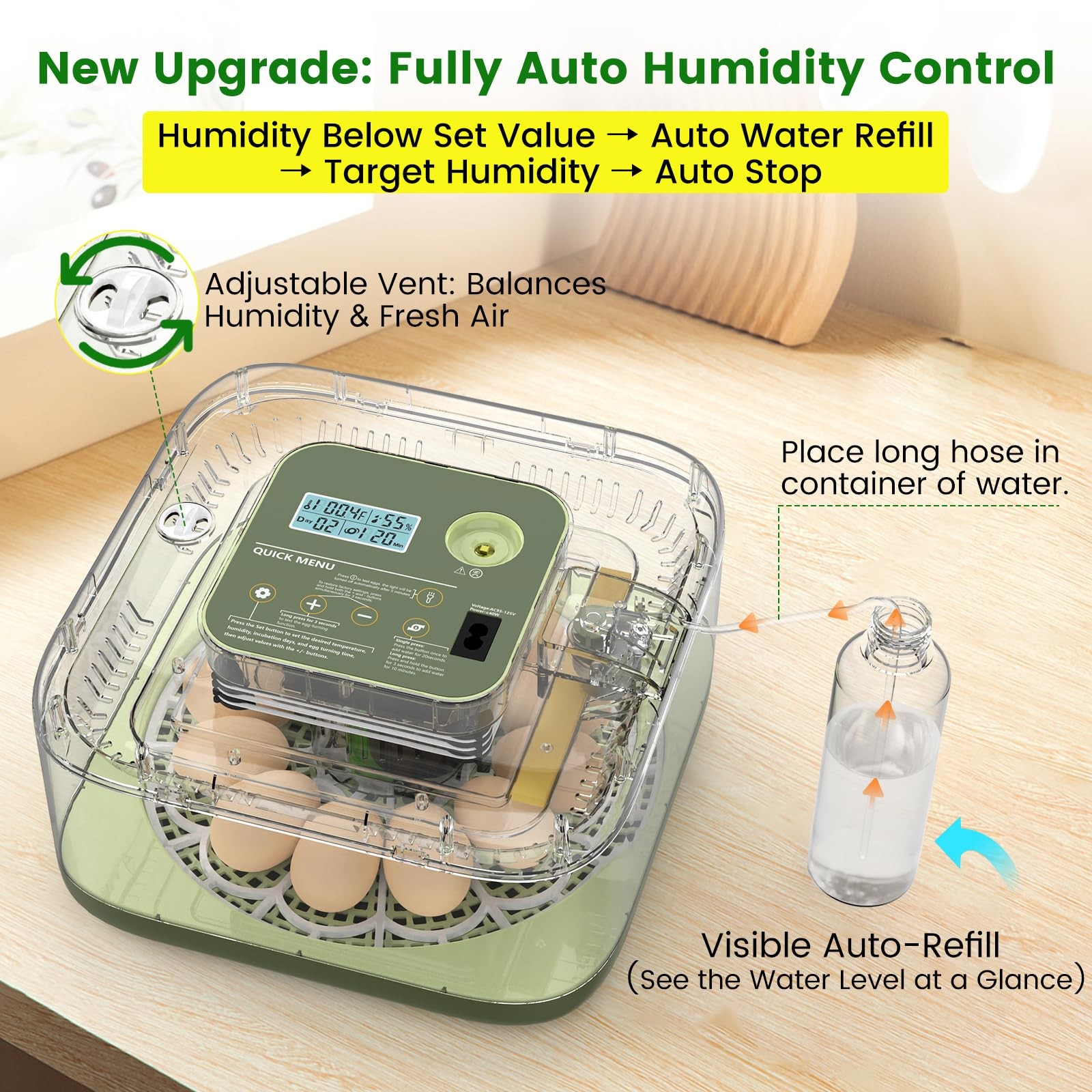 Auto Egg Incubator with Humidity Control & Hatching Guide for Various Eggs