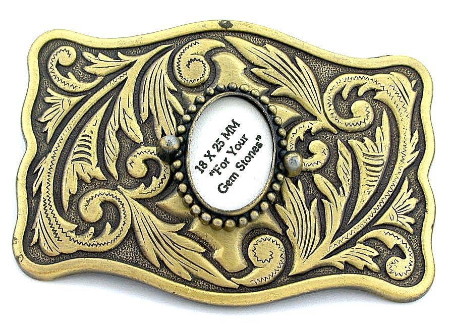 25x18 25mm x 18mm Cabochon Cab Antiqued Gold Color Floral Belt Buckle Mounting