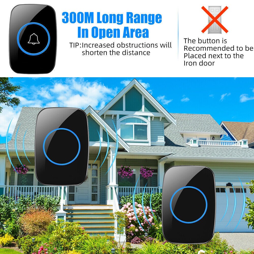 1000FT Wireless Doorbell Waterproof 2 Plugin Receiver Adjustable Volume 60 Chime