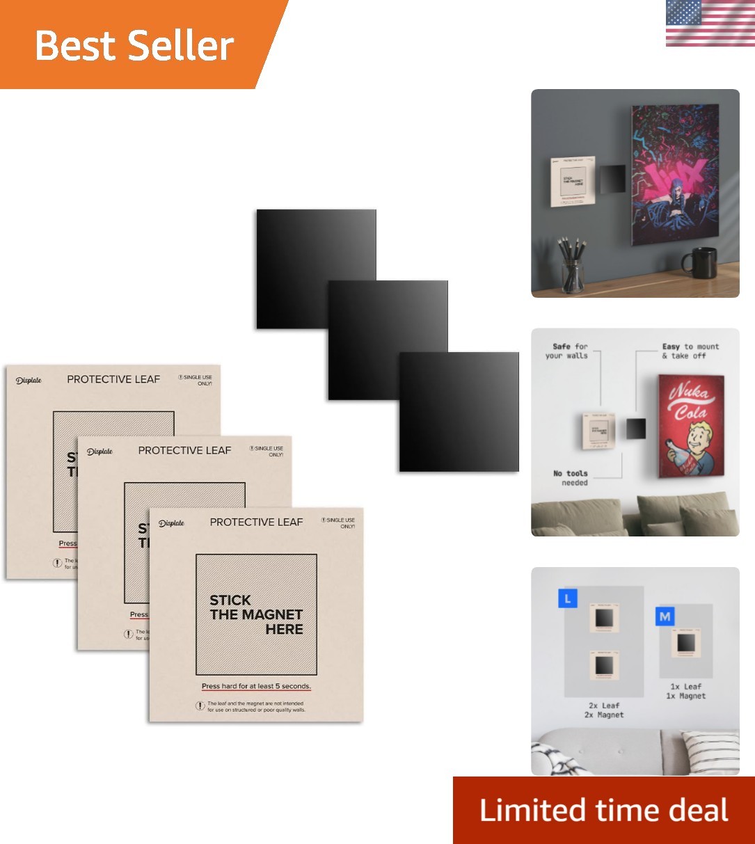 Magnets for Wall with Adhesive Backing, Set 3pcs - Magnet Stickers for Metal ...