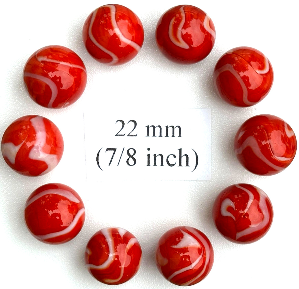 RED BEARD White Swirl Glass Marbles 22mm (7/8 inch) SHOOTER Taw Lot