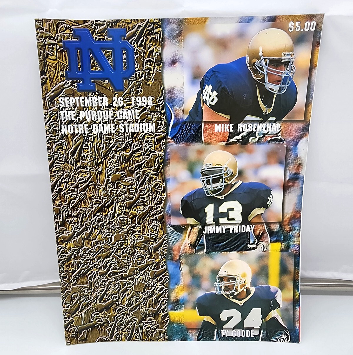 NOTRE DAME vs. PURDUE - COLLEGE FOOTBALL PROGRAM - 1998 - DREW BREES - MINT