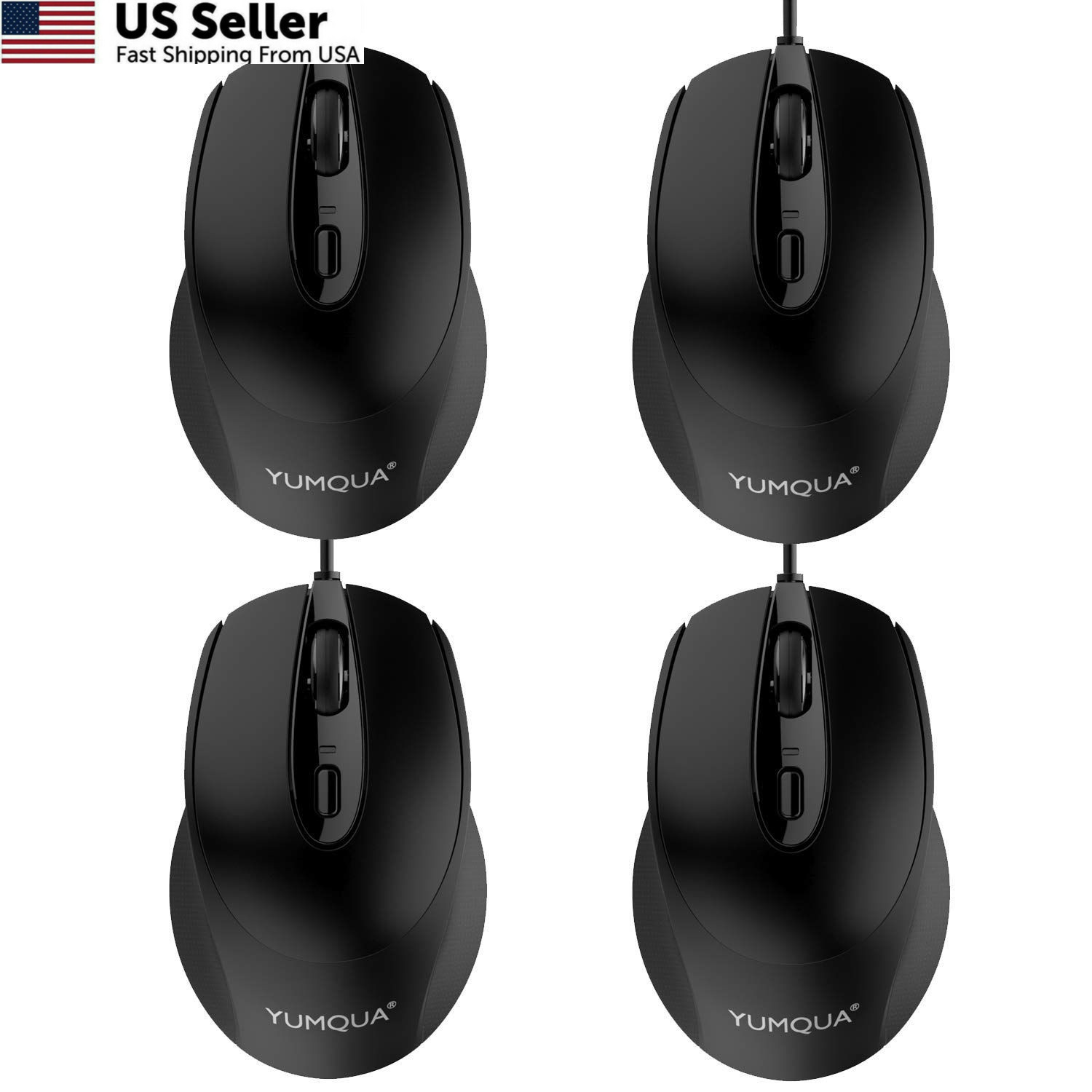 YUMQUA G222 Computer Mouse Wired 4 Pack, Bulk USB Corded Mouse, 4Pack, 4 Pack