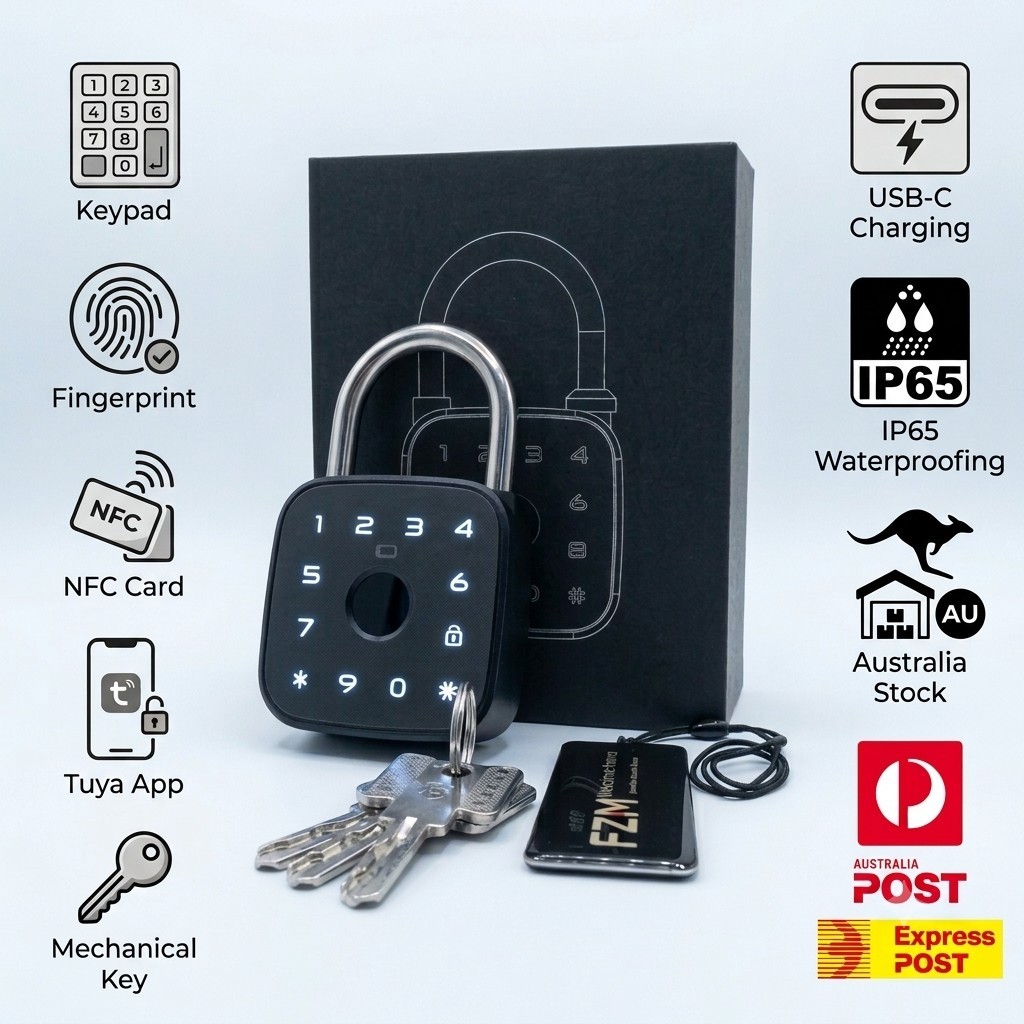 Smart Padlock | 5-in-1 unlock | Tuya App Control | IP65 | AU Stock