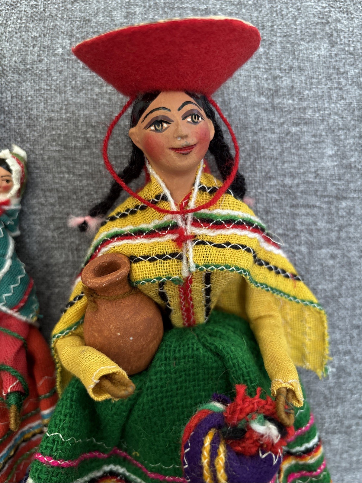 Vtg! Peruvian Folk Dolls Handmade Yarn Andean Decor Collectible Lot Of 2!
