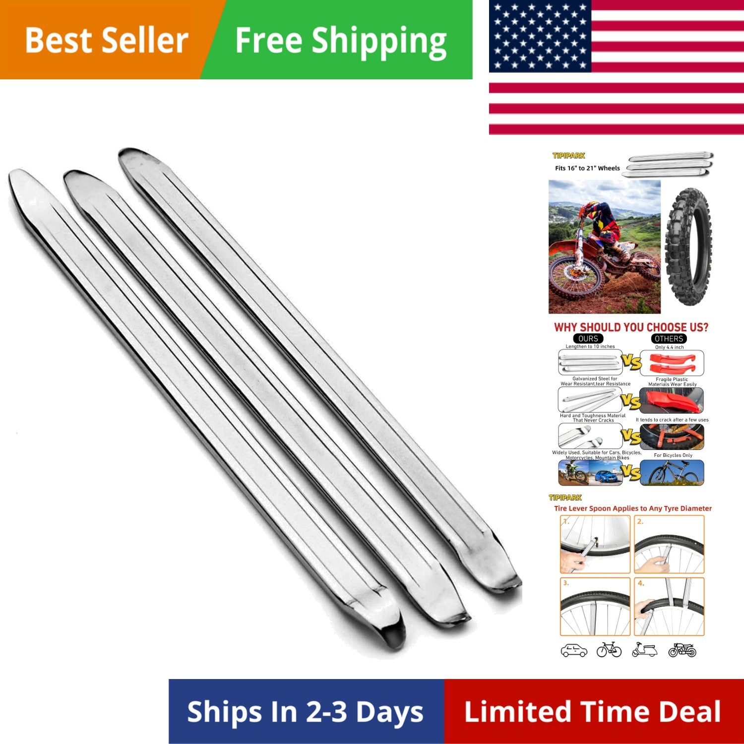 Bike Tire Levers - Motorcycle Tire Spoons Iron Set Dirt Bike Tire Changing To...