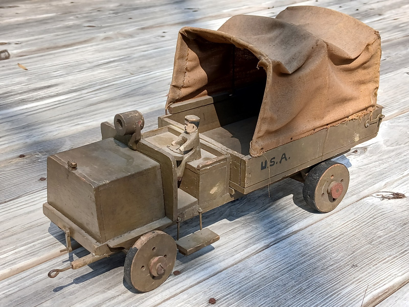 Great Handmade WWII Period Model of Wood, US Army "Deuce & Half" Transport Truck