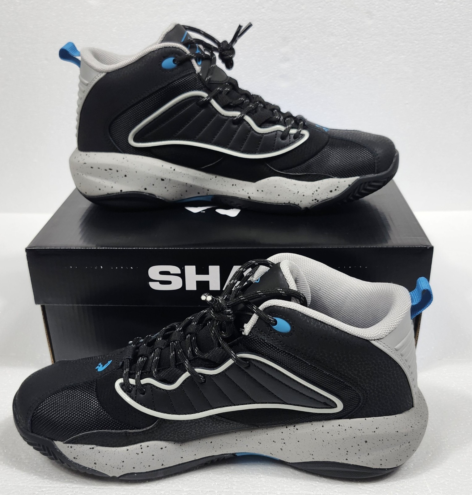 Men's Basketball Shoes Sneakers Size 8 Black Gray Blue Shaq Speed Demon Mid Top