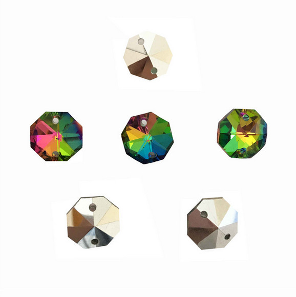 100/500/1000PCS 14mm Crystal Octagon AB Machine Cut Suncatcher 2Holes