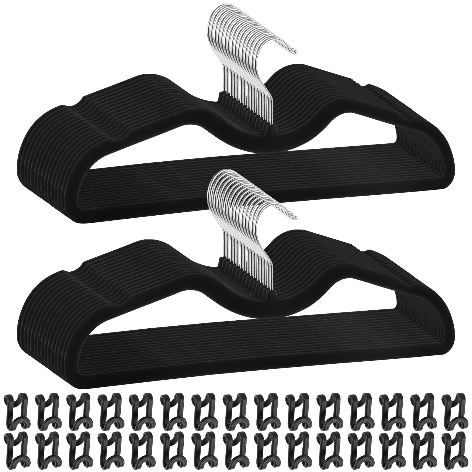 Pants Hangers Non Slip 30 Pack Velvet 30 Hooks Space Saving Black M-Shape