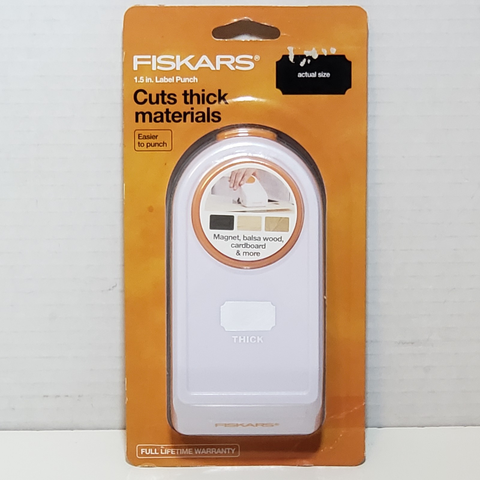 Fiskars 1.5” Label Shaped Punch - Cuts Thick Materials Brand New in Package