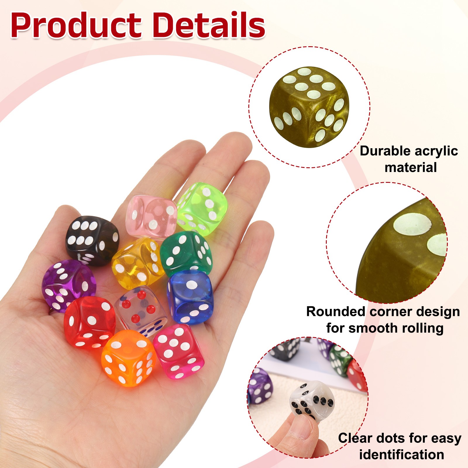 24Pcs Polyhedral Dice 12mm Pearl Pattern Square Dice, Gold