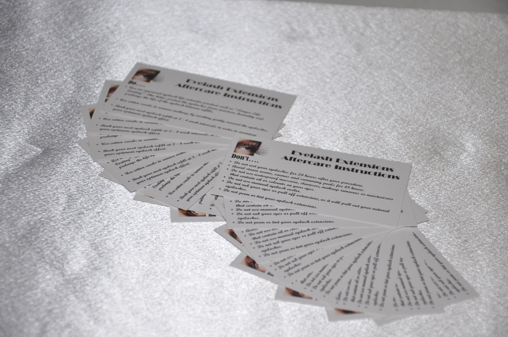 Eyelash Extensions After Care Instruction Cards