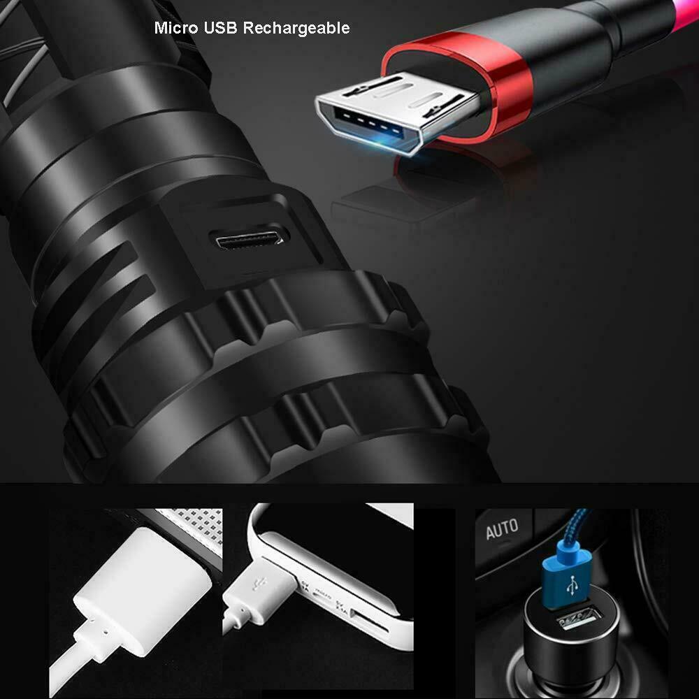 Zoomable LED Tactical Flashlight, High Lumen Rechargeable Waterproof Torch Work