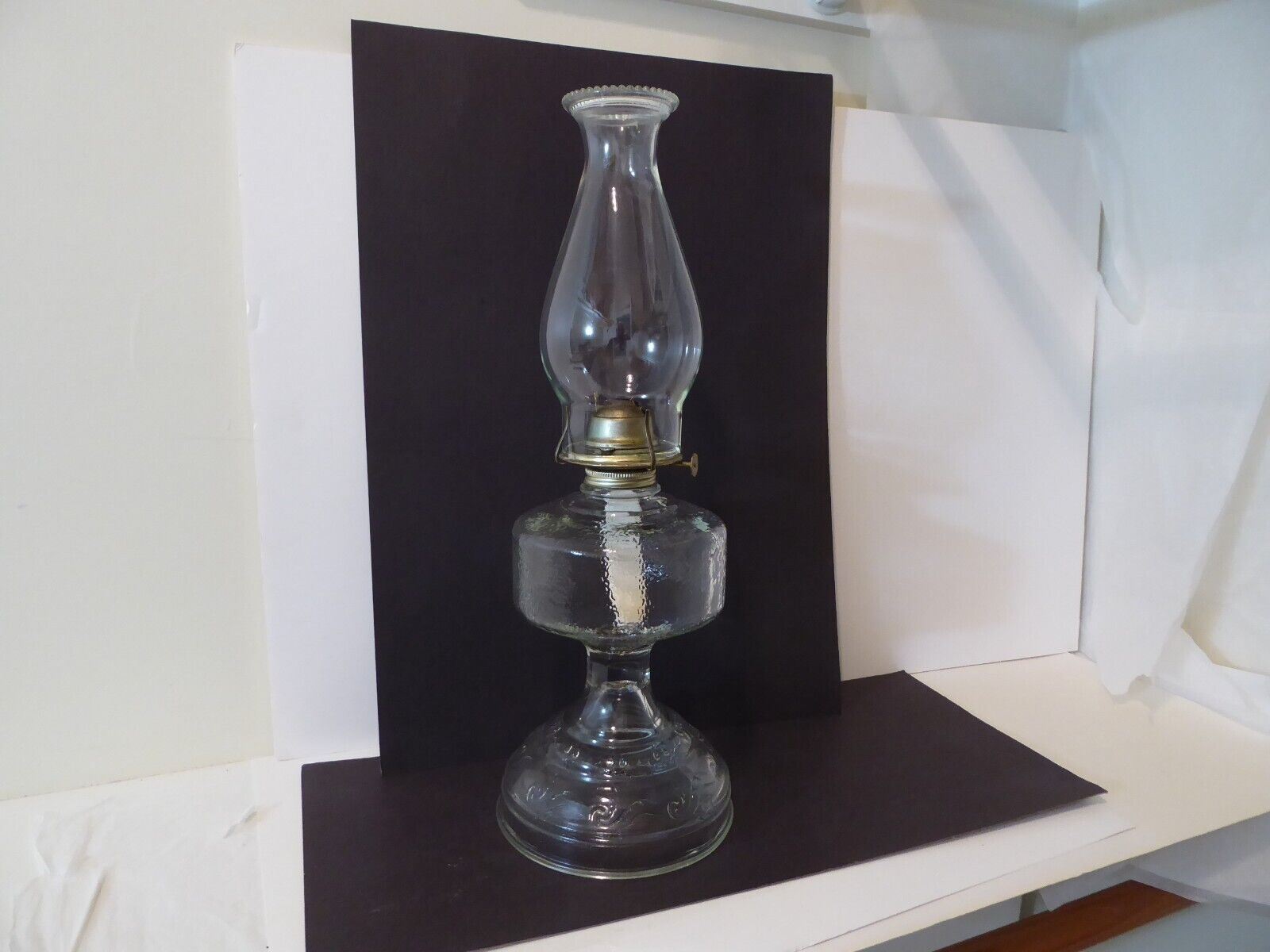 Oil Lamp 18” Brass Eagle Burner with Beaded Chimney and Wick, USA (S3